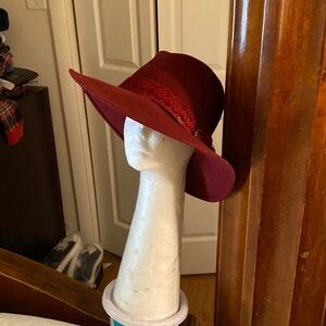 Burgundy hat felt material  lace band around